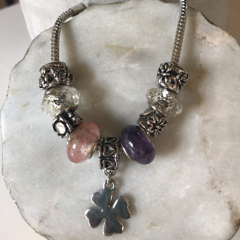 NWOT Irish charm bracelet w/ pink purple jewels